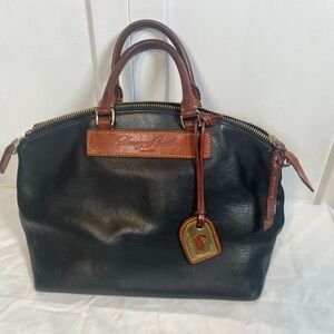 Vintage Dooney Bourke Black and Florentine Vachetta Leather Stachel Handbag
